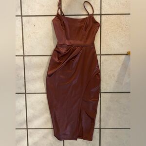 Silk maroon slit dress